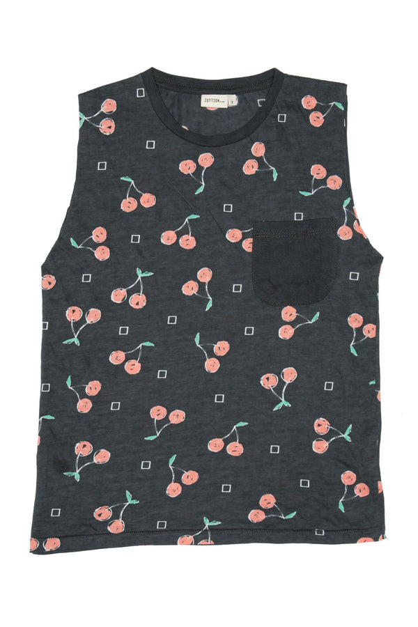 CHERRY TANK TOP POCKET CHARCOAL - Zuttion