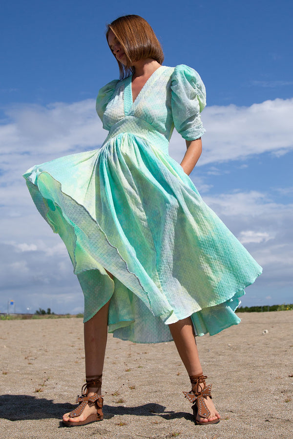 QARA MINT CANDY TIE DYE MIDI DRESS