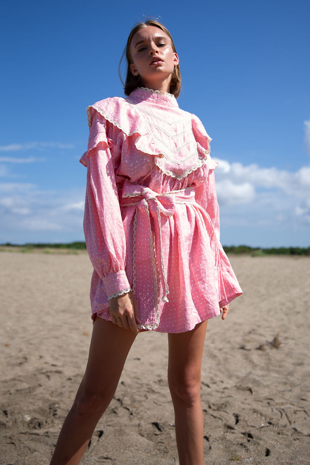 LISA LOVE LINEN RANDOM DOT BABY PINK MINI DRESS Zuttion LISA LOVE LINEN RANDOM DOT BABY PINK MINI DRESS Zuttion