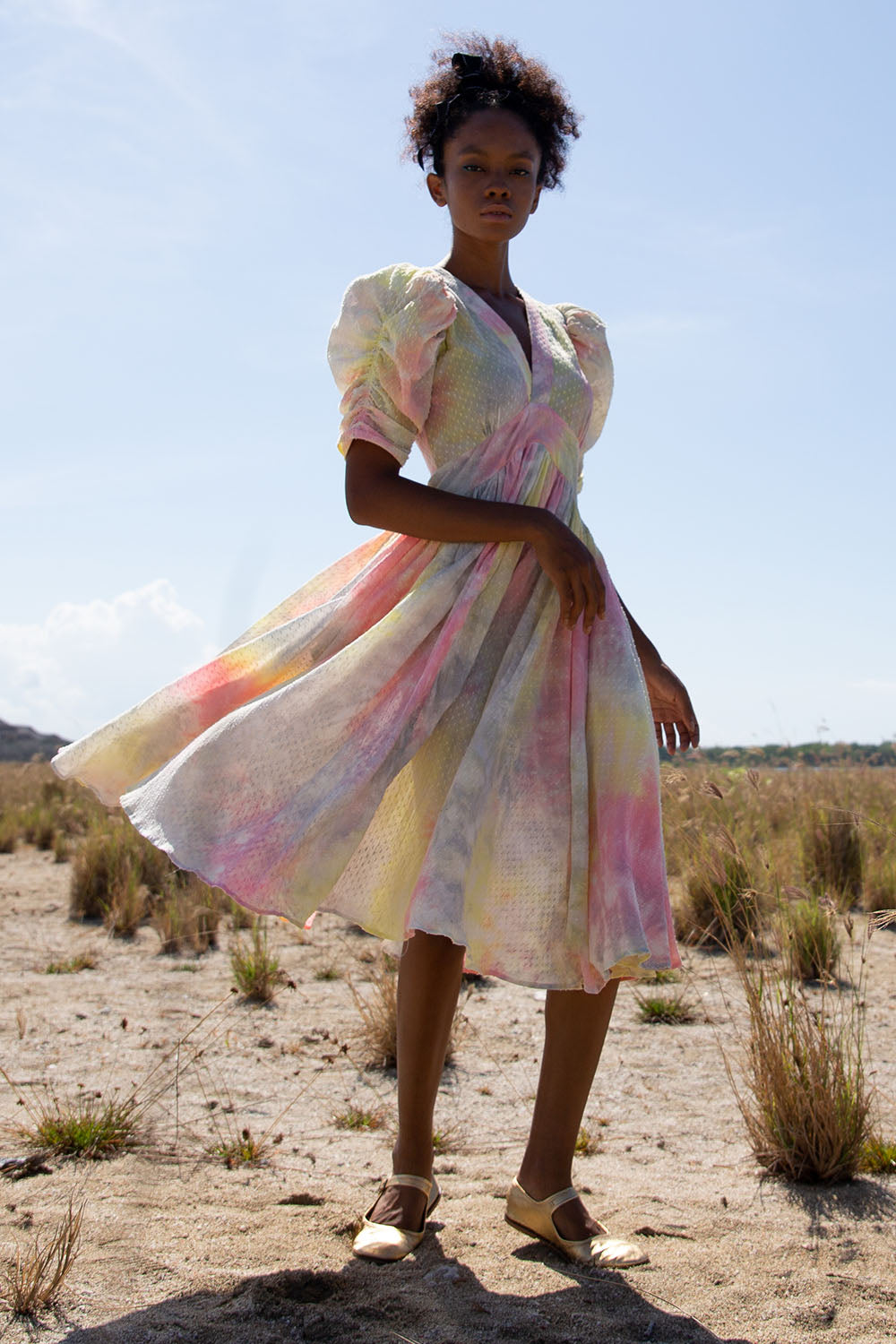 QARA LEMON CANDY TIE DYE MIDI DRESS