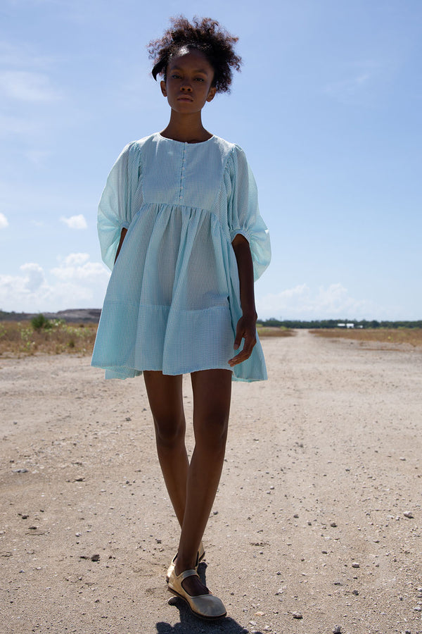 MADHU SEERSUCKER TURQUOISE MINI DRESS