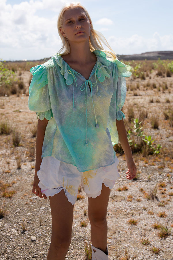 TORY SCALLOP LINEN NOUVEAU TIE DYE SHORT