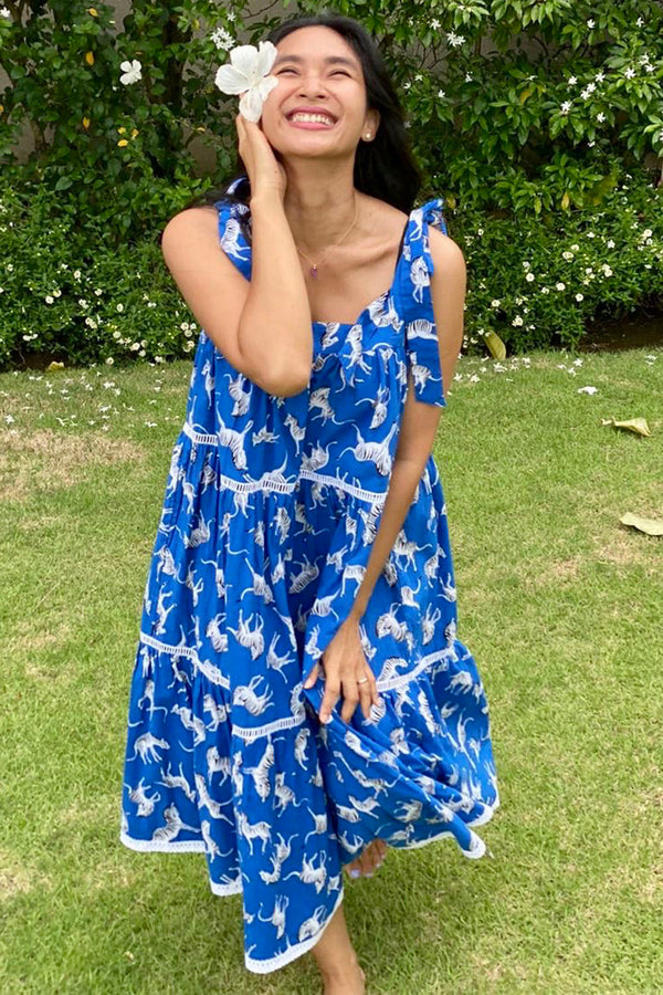 MARGOT DRESS ZEBRA INDIGO