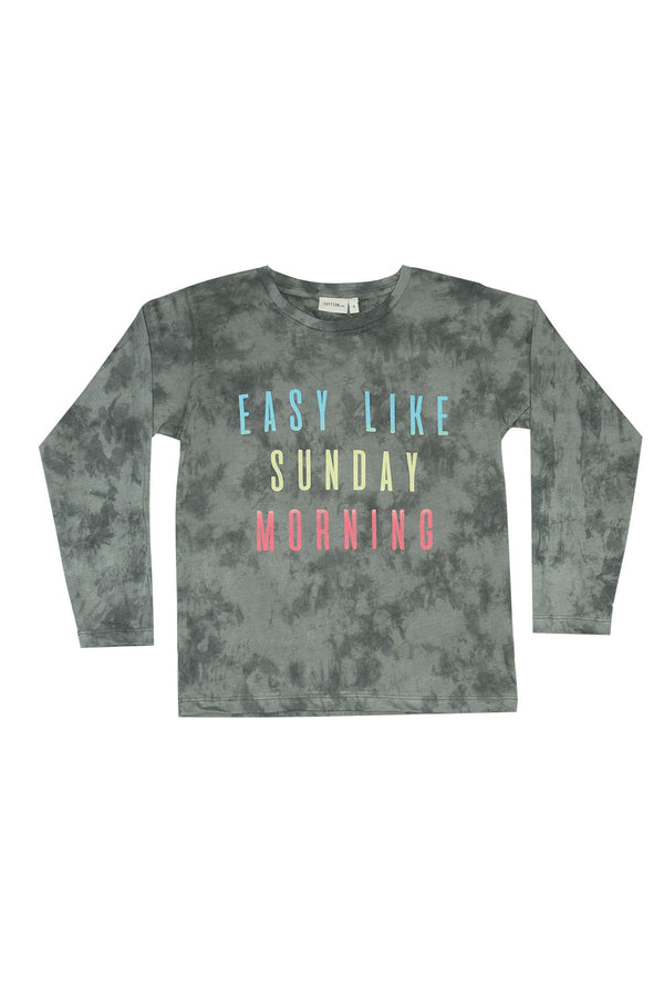 EASY LIKE SUNDAY MORNING L/S ROUND NECK T CHARCOAL