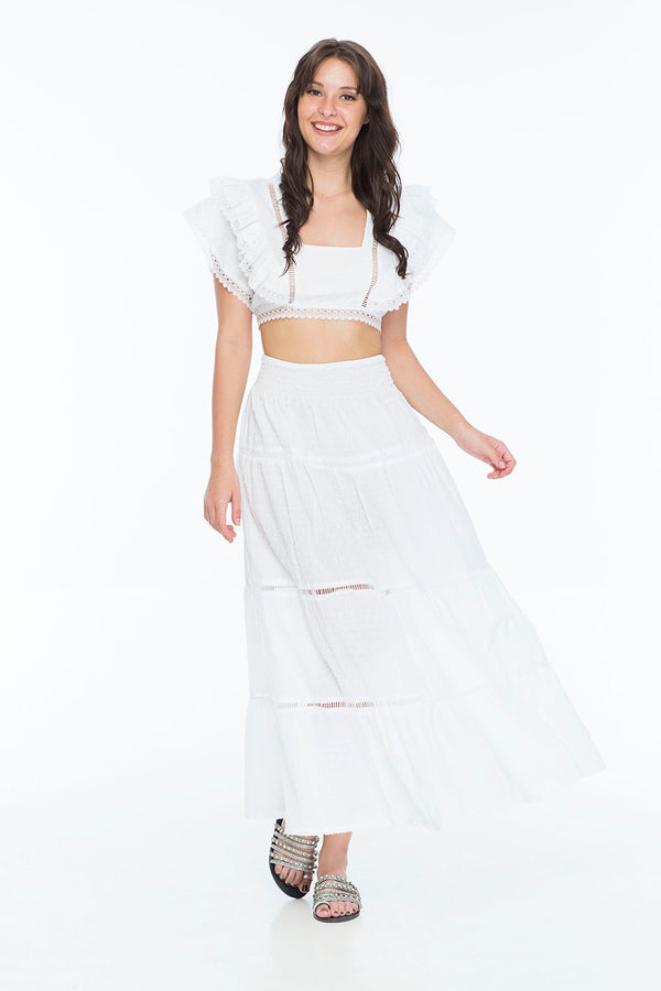 MORRIS LONG SKIRT SWISS DOT WHITE