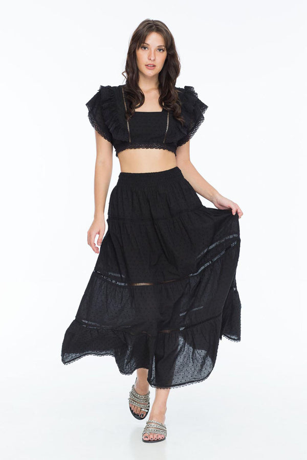 MORRIS LONG SKIRT SWISS DOT NOIR